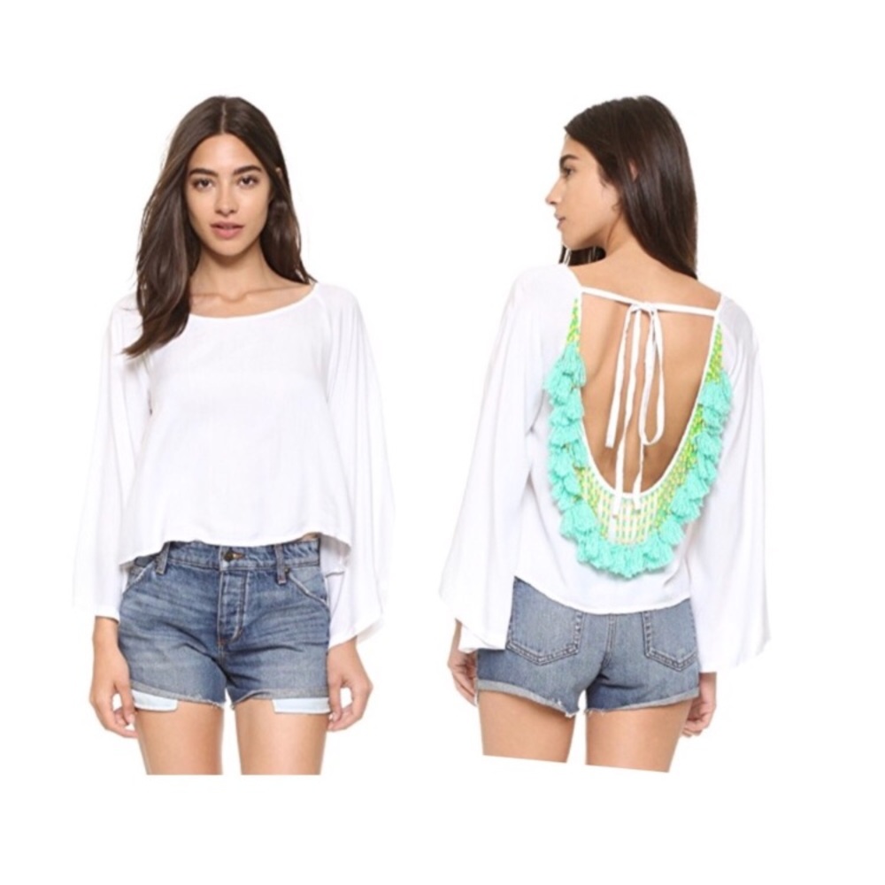 Indiana beaded tassle back top